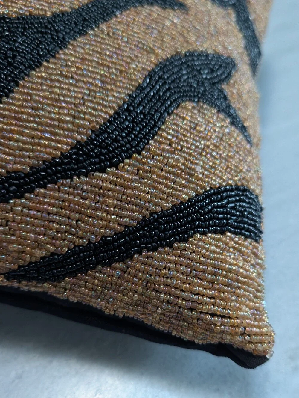 vintage ETHAN ALLEN pair of beaded velvet accent pillows tiger